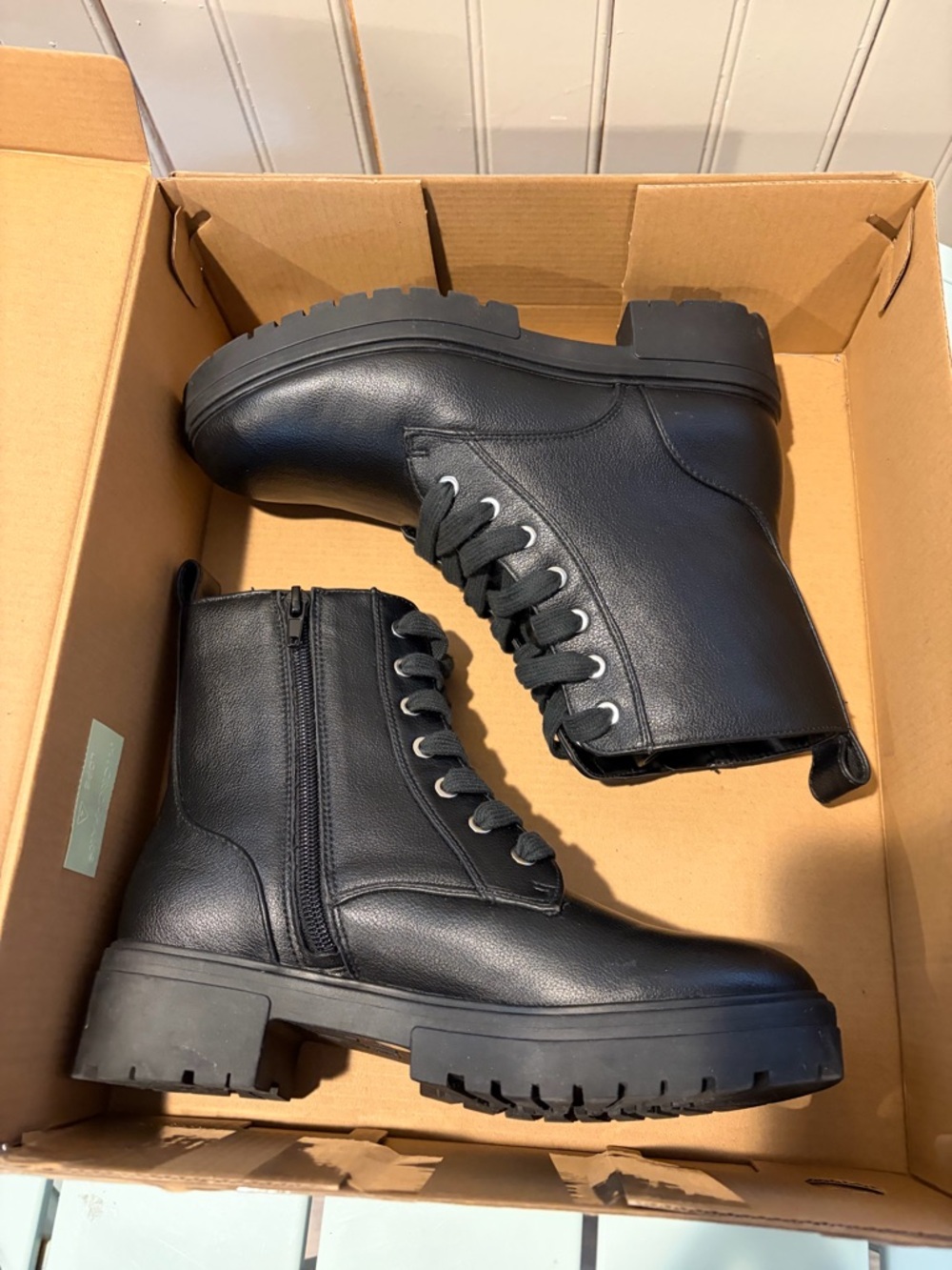 Mix No. 6 Black Leather Lug Sole Combat Boots